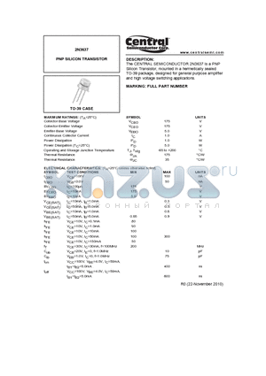 2N3637 datasheet - PNP SILICON TRANSISTOR