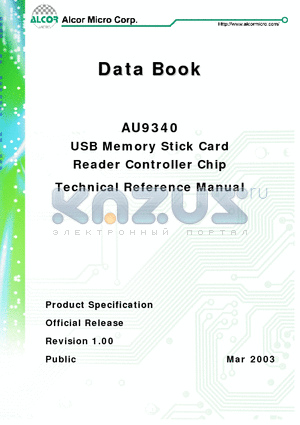 AU9340 datasheet - USB Memory Stick Card Reader Controller Chip Technical Reference Manual