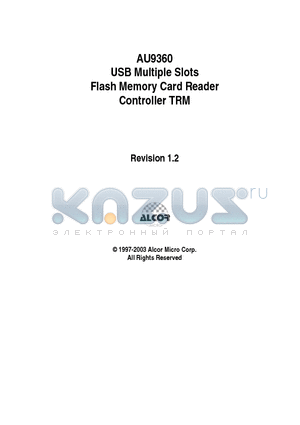 AU9360 datasheet - USB Multiple Slots Flash Memory Card Reader Controller TRM