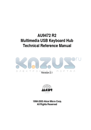 AU9472R2 datasheet - Integrated USB Keyboard and 2 Port Hub Controller Chip
