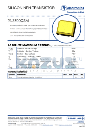 2N3700CSM datasheet - SILICON NPN TRANSISTOR