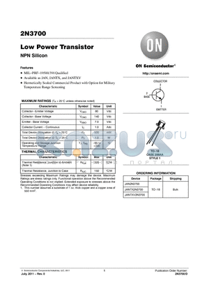 2N3700 datasheet - Low Power Transistor