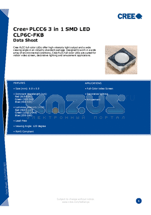 CCCCC-DXA-XHHJJKKLLMMNN3 datasheet - Cree^ PLCC6 3 in 1 SMD LED