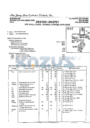 2N3700 datasheet - NPN SMALL SIGNAL GENERAL PURPOSE AMPLIFIERS