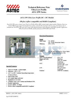 AUG03A48 datasheet - Ultra Low Profile DC - DC Module (Pb-free reflow compatible and ROHS Compliant)