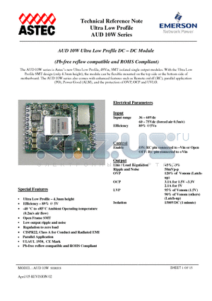 AUD03G48 datasheet - Ultra Low Profile DC - DC Module (Pb-free reflow compatible and ROHS Compliant)