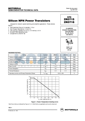 2N3715 datasheet - 10 AMPERE POWER TRANSISTORS SILICON NPN 60.80 VOLTS 150 WATTS