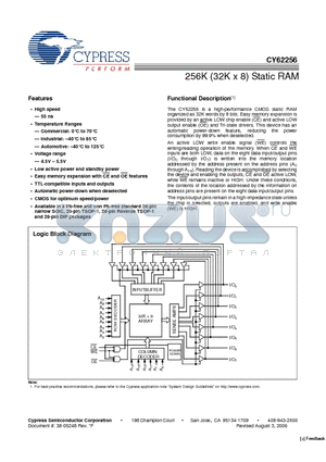 CY62256LL-55ZRXE datasheet - 256K (32K x 8) Static RAM