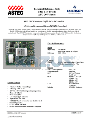 AUG07G48 datasheet - Ultra Low Profile DC- DC Module (Pb-free reflow compatible and ROHS Compliant)