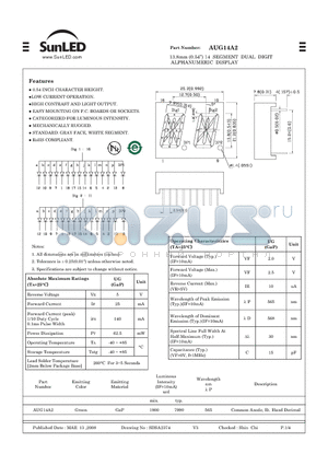 AUG14A2 datasheet - 13.8mm (0.54) 14 SEGMENT DUAL DIGIT ALPHANUMERIC DISPLAY