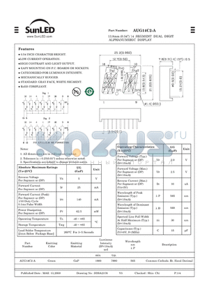 AUG14C2-A datasheet - 13.8mm (0.54) 14 SEGMENT DUAL DIGIT ALPHANUMERIC DISPLAY