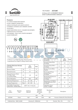 AUG20C datasheet - 20.32mm (0.8) 16 SEGMENT SINGLE DIGIT ALPHANUMERIC DISPLAY