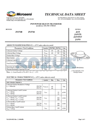 2N3740 datasheet - PNP POWER SILICON TRANSISTOR