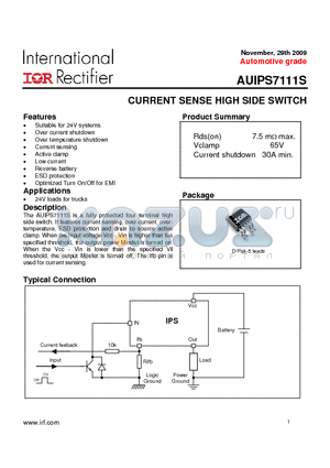 AUIPS7111STRR datasheet - CURRENT SENSE HIGH SIDE SWITCH