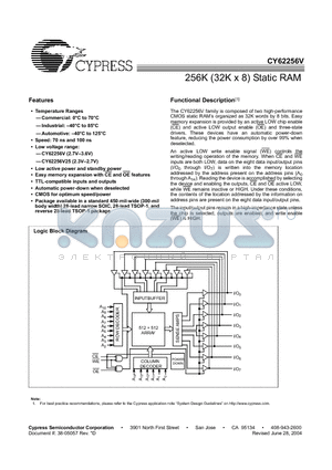 CY62256VLL-55SNC datasheet - 32K x 8 Static RAM