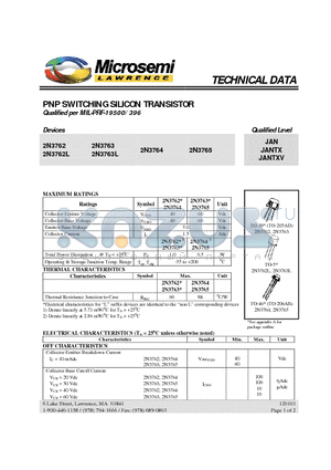 2N3762L datasheet - PNP SWITCHING SILICON TRANSISTOR