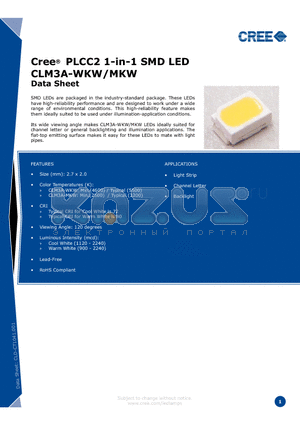 CCCCC-DXA-XHHKKMN3 datasheet - Cree^ PLCC2 1-in-1 SMD LED