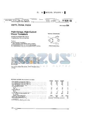 2N3773 datasheet - HIGH VOLTAGE, HIGH CURRENT POWER TRANSISTORS