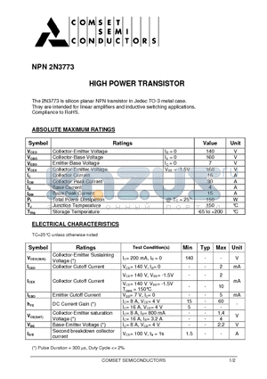2N3773 datasheet - HIGH POWER TRANSISTOR