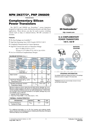 2N3773G datasheet - Complementary Silicon Power Transistors