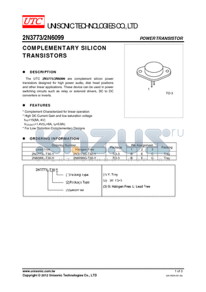 2N3773 datasheet - COMPLEMENTARY SILICON TRANSISTORS