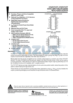 CY74FCT157ATSOCG4 datasheet - QUAD 2-INPUT MULTIPLEXERS