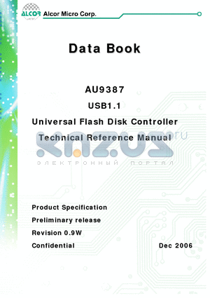 AU9387 datasheet - USB1.1 Universal Flash Disk Controller Technical Reference Manual