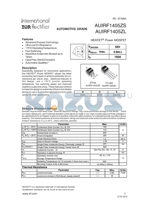 AUIRF1405ZS datasheet - HEXFET^ Power MOSFET