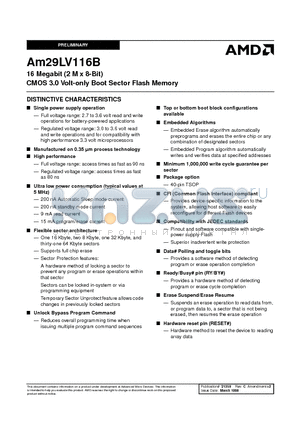 AM29LV116BB-120EC datasheet - 16 Megabit (2 M x 8-Bit) CMOS 3.0 Volt-only Boot Sector Flash Memory