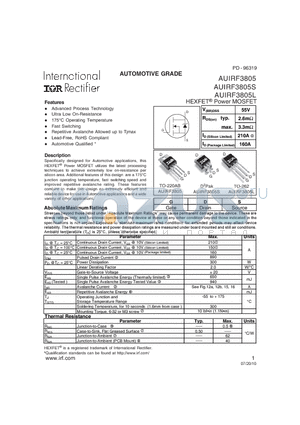 AUIRF3805S datasheet - HEXFET^ Power MOSFET