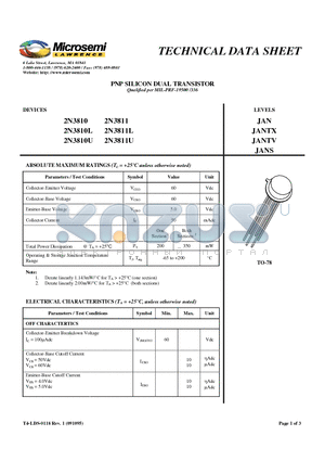 2N3810_1 datasheet - PNP SILICON DUAL TRANSISTOR