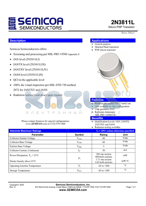2N3811L datasheet - Silicon PNP Transistor