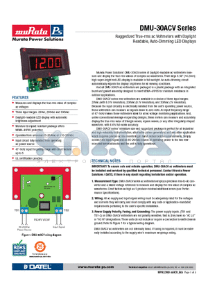 DMU-30ACV-2-DR-C datasheet - Ruggedized True-rms ac Voltmeters with Daylight Readable, Auto-Dimming LED Displays