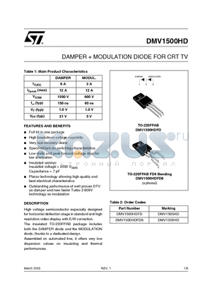 DMV1500HDFD datasheet - DAMPER  MODULATION DIODE FOR CRT TV
