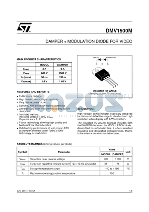 DMV1500M datasheet - DAMPER  MODULATION DIODE FOR VIDEO