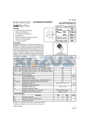 AUIRFR2607ZTR datasheet - HEXFET^ Power MOSFET