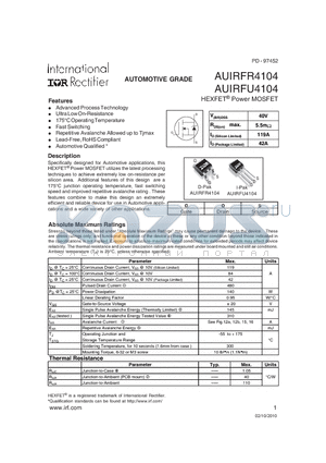 AUIRFR4104TR datasheet - HEXFET^ Power MOSFET