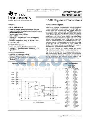 CY74FCT162500T datasheet - 18-Bit Registered Transceivers
