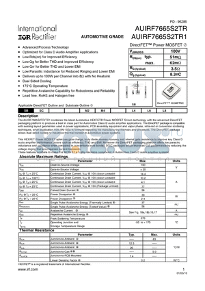 AUIRF7665S2TR datasheet - DirectFETPower MOSFET