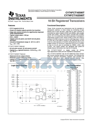 CY74FCT162500TTSSOP datasheet - 18-Bit Registered Transceivers