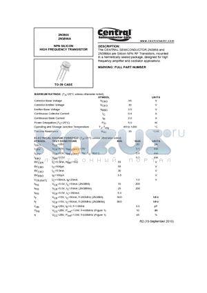 2N3866A datasheet - NPN SILICON HIGH FREQUENCY TRANSISTOR