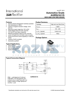 AUIRS21811STR datasheet - HIGH AND LOW SIDE DRIVER