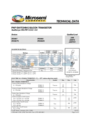 2N3868 datasheet - Silicon PNP Power Transistors