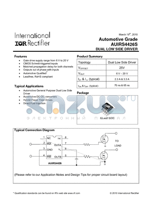 AUIRS4426STR datasheet - DUAL LOW SIDE DRIVER