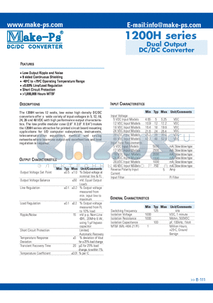 1205D12H datasheet - Dual Output DC/DC Converter