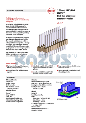 75757-1202 datasheet - MX150 Dual-Row Unshrouded Breakaway Header