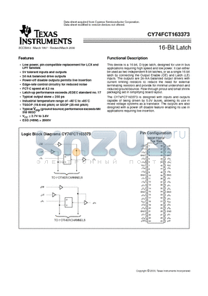 CY74FCT163373 datasheet - 16-Bit Latch