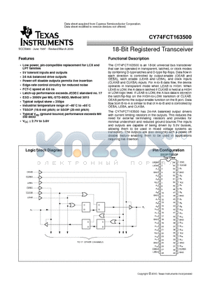 CY74FCT163500APVC datasheet - 18-Bit Registered Transceiver