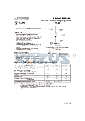 BZW04-128 datasheet - 400 Watts Transient Voltage Suppressor