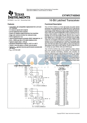 CY74FCT163543CPACT datasheet - 16-Bit Latched Transceiver